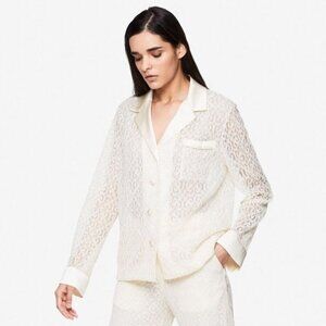 JONATHAN SIMKHAI Janice Lace Long Sleeve Button Front Shirt Ivory Size S